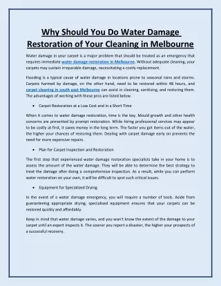 Why Should You Do Water Damage Restoration of Your Cleaning in Melbourne
