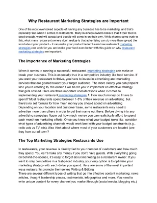 Why Restaurant Marketing Strategies are Important