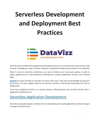 Do you know the Serverless Development and Deployment Best Practices?