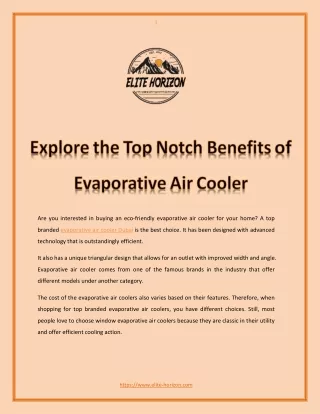 Explore the Top Notch Benefits of Evaporative Air Cooler