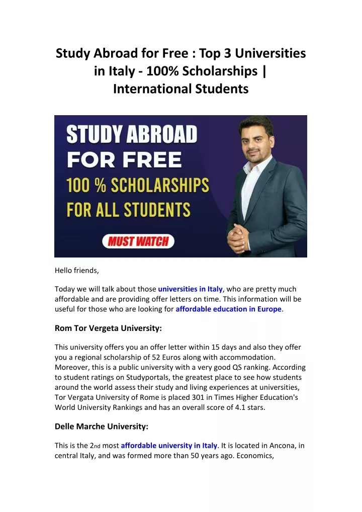 study abroad for free top 3 universities in italy