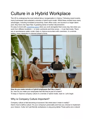 Culture in a Hybrid Workplace