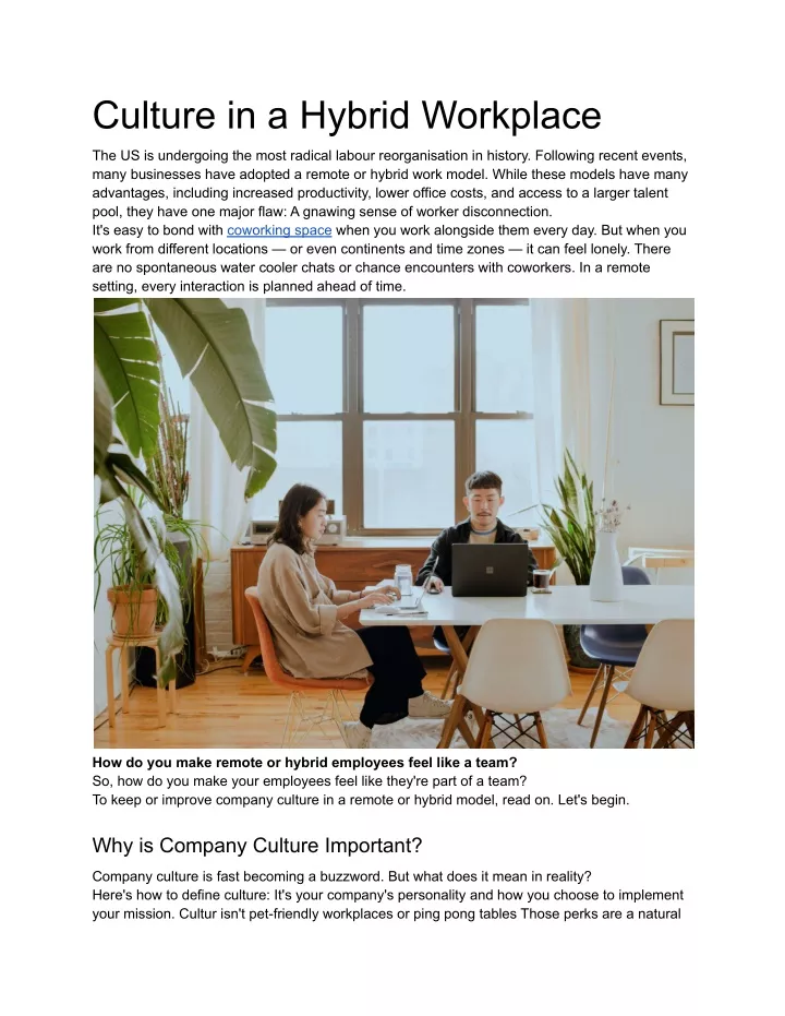 culture in a hybrid workplace