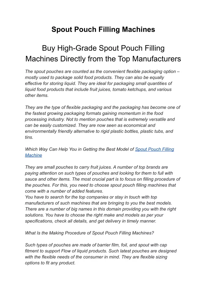 spout pouch filling machines