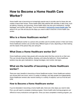 How to Become a Home Health Care Worker?