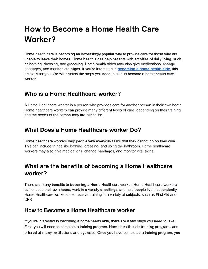 how to become a home health care worker