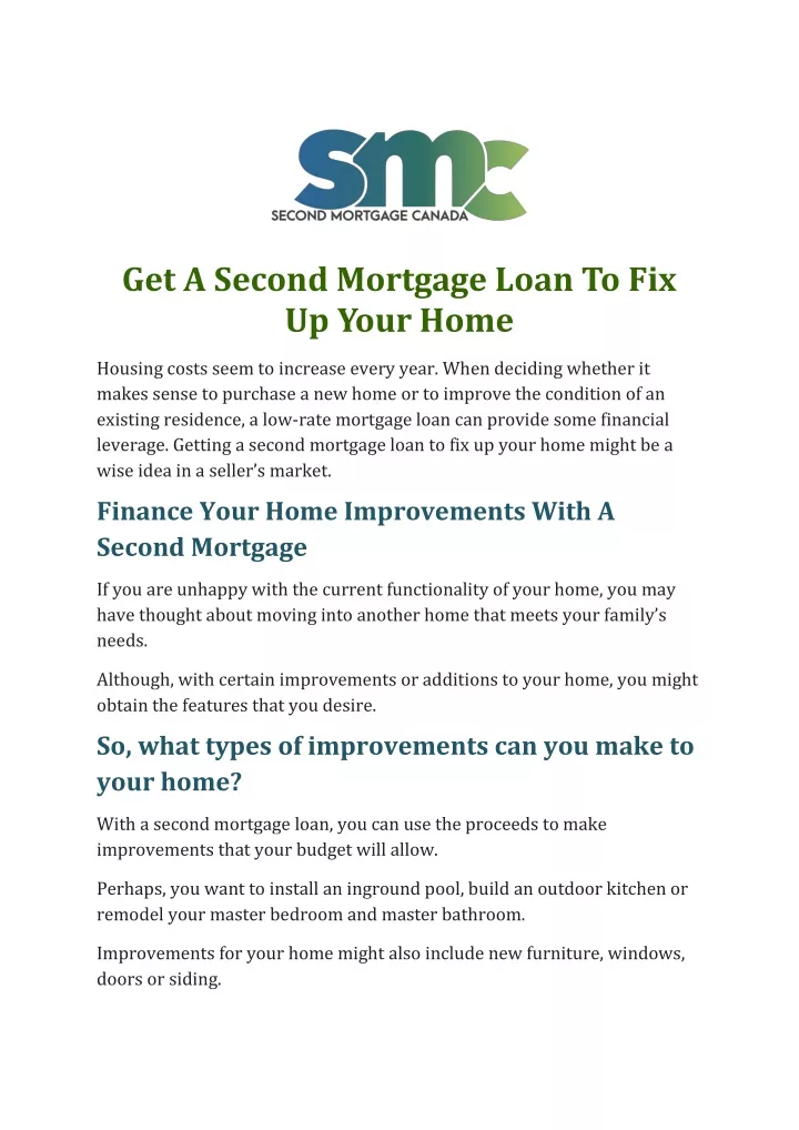 get a second mortgage loan to fix up your home