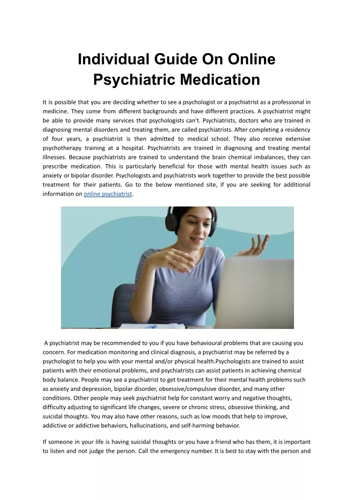 individual guide on online psychiatric medication