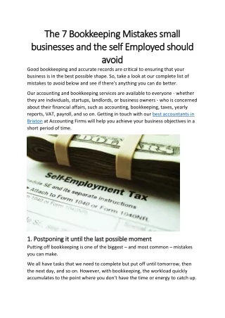 The 7 Bookkeeping Mistakes small businesses and the self Employed should avoid