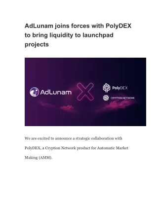 AdLunam joins forces with PolyDEX to bring liquidity to launchpad projects
