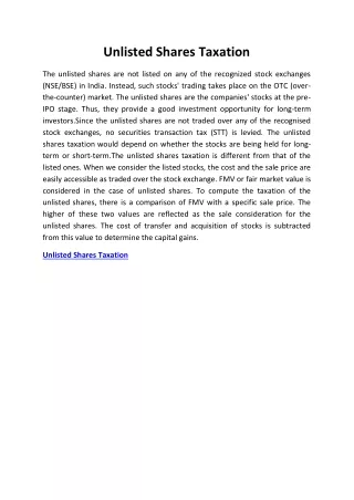 Unlisted Shares Taxation