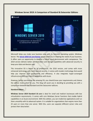 windows server 2019 a comparison of standard