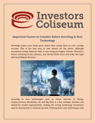 Get Technology Investment Opportunities with the Help of The Investors Coliseum