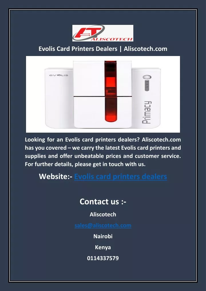 evolis card printers dealers aliscotech com