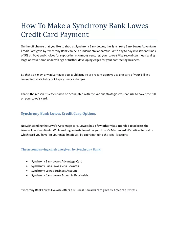 how to make a synchrony bank lowes credit card