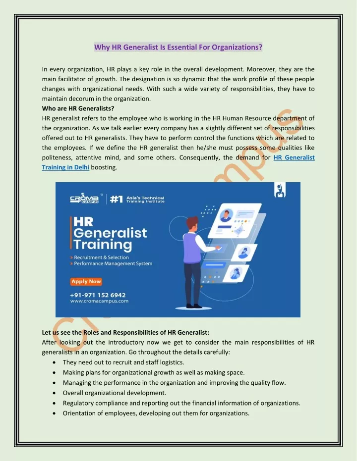 why hr generalist is essential for organizations