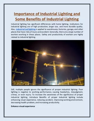 Importance of Industrial Lighting and Some Benefits of Industrial Lighting