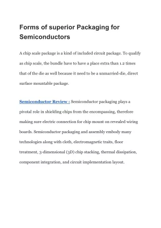 Forms of superior Packaging for Semiconductors