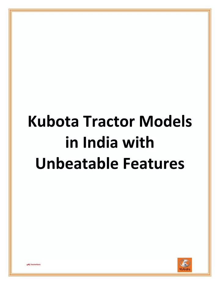 kubota tractor models in india with unbeatable