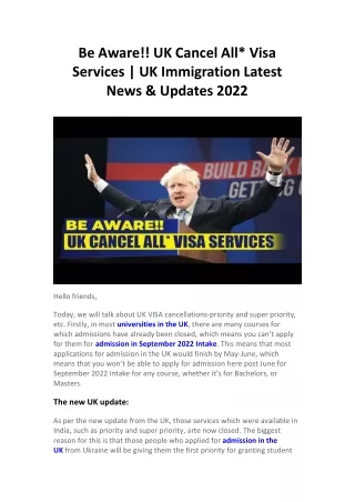Be Aware!! UK Cancel All Visa Services  UK Immigration Latest News & Updates 2022