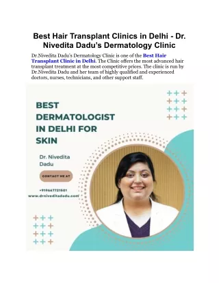 Best Hair Transplant Clinics in Delhi - Dr. Nivedita Dadu’s Dermatology Clinic