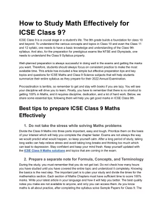 how to study math effectively for icse class 9