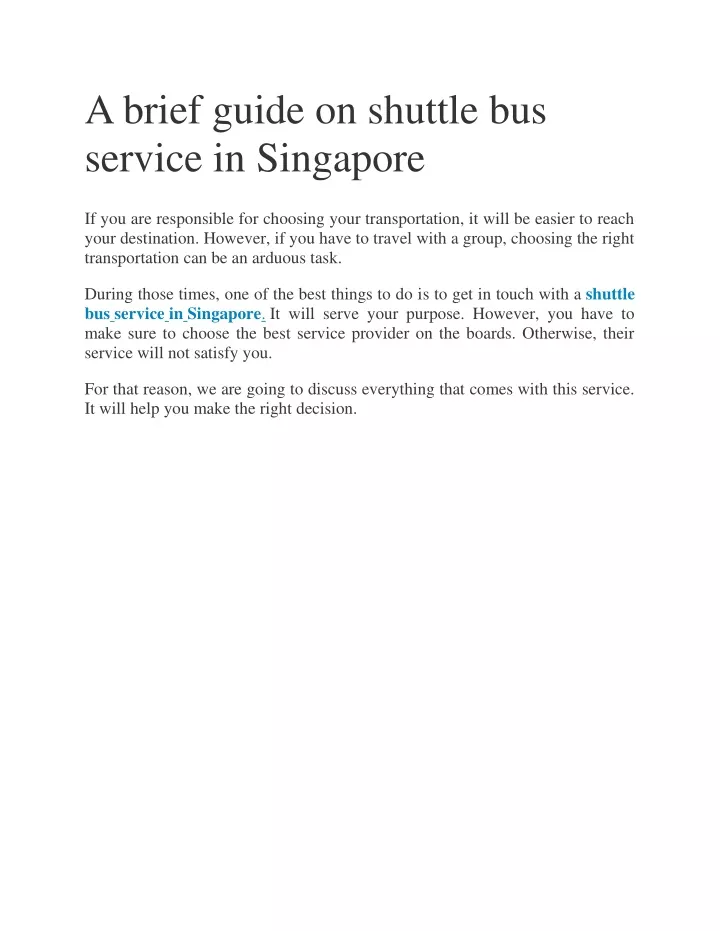 a brief guide on shuttle bus service in singapore