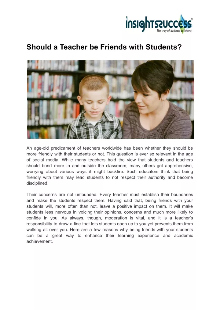 Should A Teacher Be Friends With Students