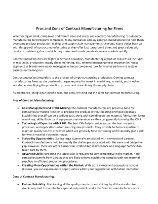 pros and cons of contract manufacturing for firms