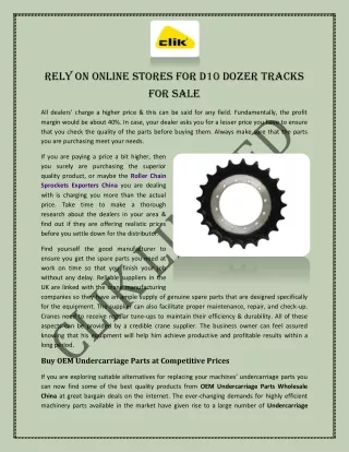Rely on Online Stores for D10 Dozer Tracks for Sale