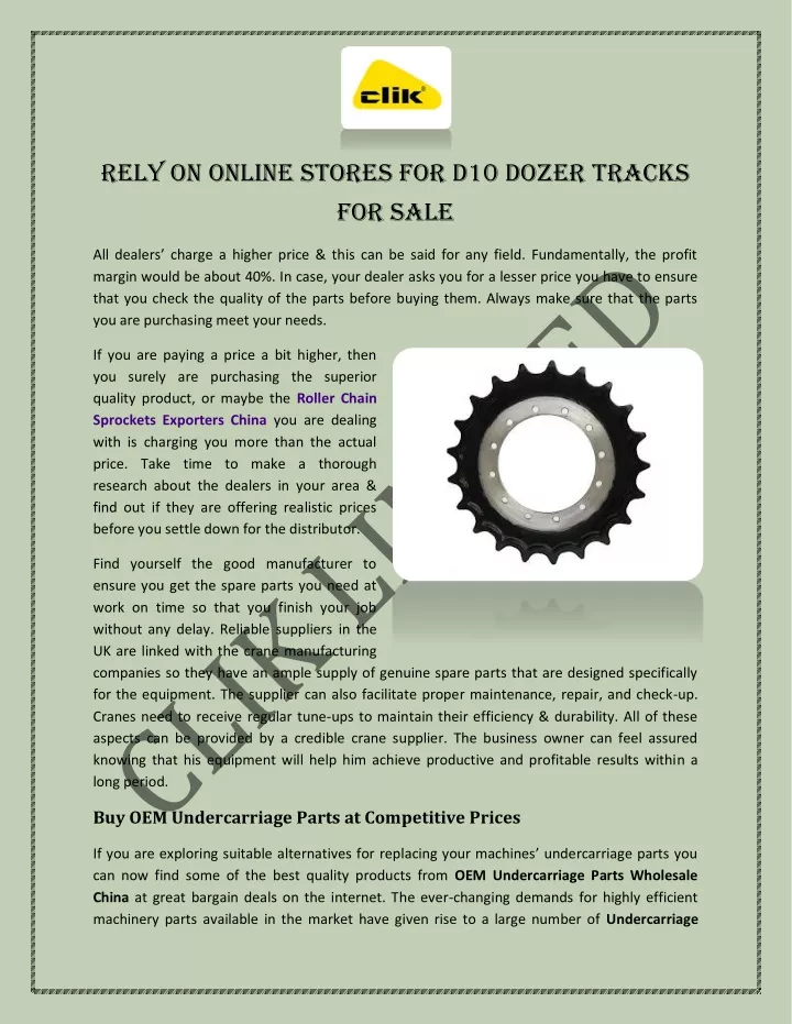 rely on online stores for d10 dozer tracks