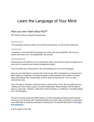 Learn the Language of Your Mind