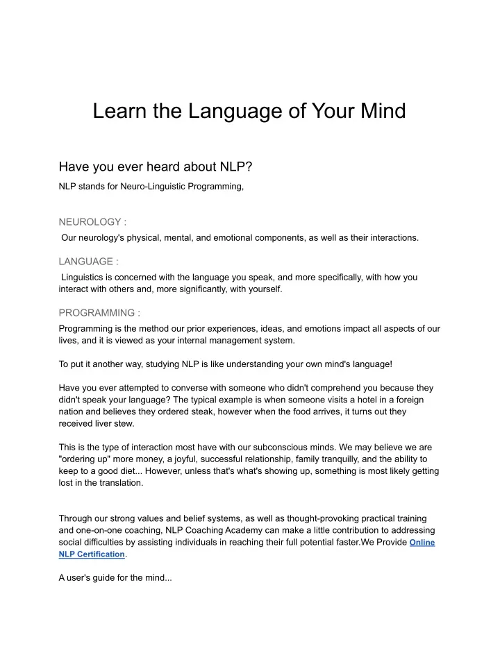 learn the language of your mind