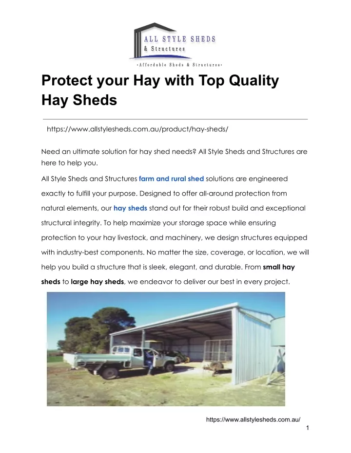 protect your hay with top quality hay sheds