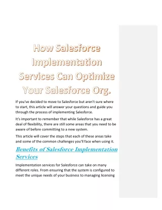 How Salesforce Implementation Services Can Optimize Your Salesforce Org