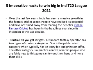 5 imperative hacks to win big in Ind T20 League 2022