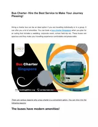 Bus Charter- Hire the Best Service to Make Your Journey Pleasing!