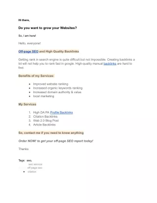 I will do off page SEO and high da backlink