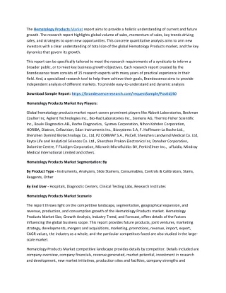 the hematology products market report aims