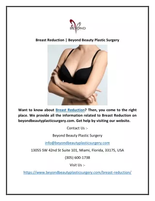 Breast Reduction | Beyond Beauty Plastic Surgery