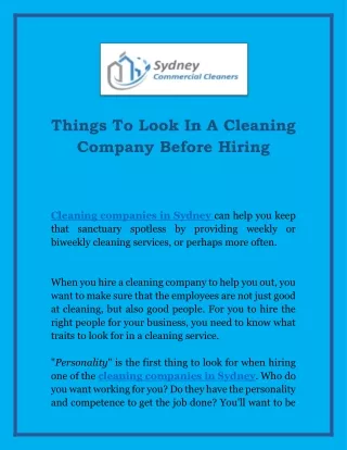 Things To Look In A Cleaning Company Before Hiring