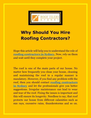 Why Should You Hire Roofing Contractors?