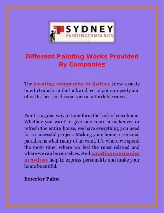 Different Painting Works Provided By Companies