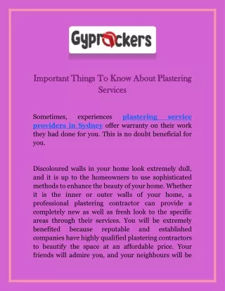 Important Things To Know About Plastering Services