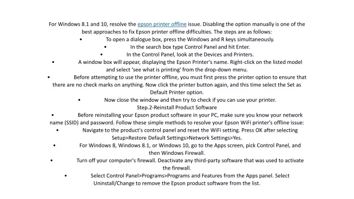 for windows 8 1 and 10 resolve the epson printer