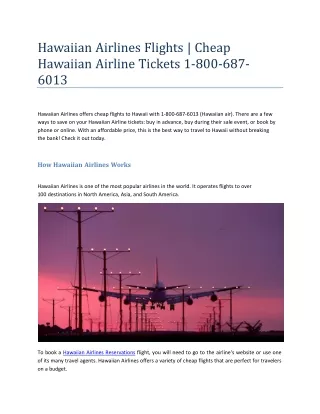 Hawaiian Airlines Flights | Cheap Hawaiian Airline Tickets 1-800-687-6013