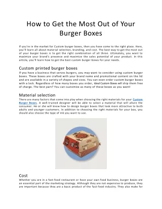 How to Get the Most Out of Your Burger Boxes