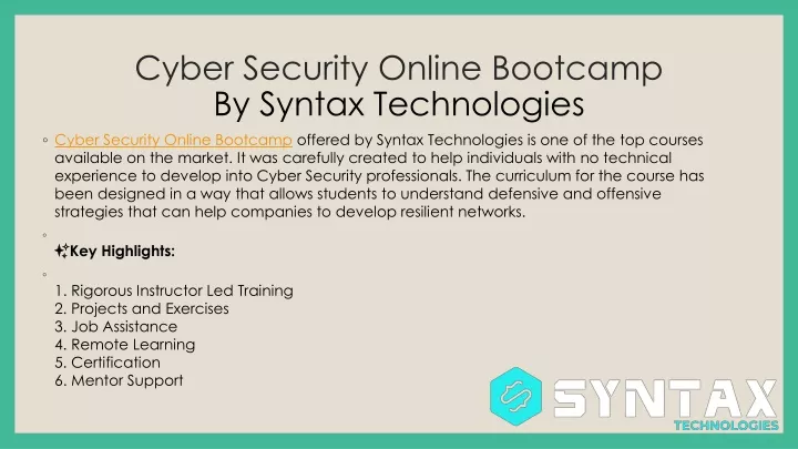 cyber security online bootcamp by syntax