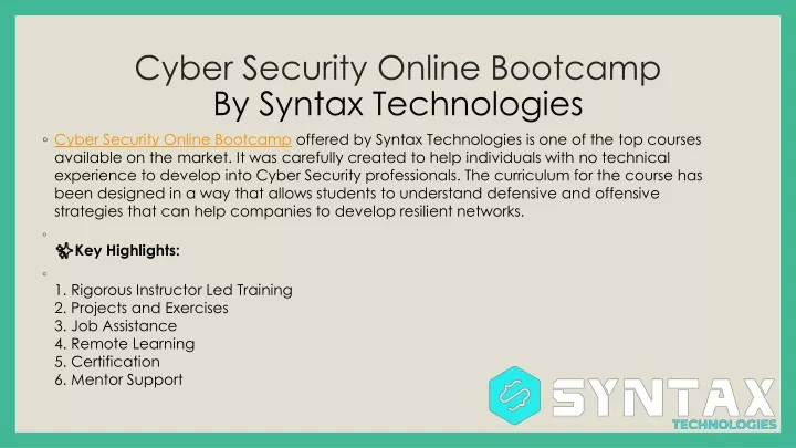 cyber security online bootcamp by syntax technologies
