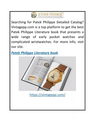 Patek Philippe Literature Book  Vintagepp.com